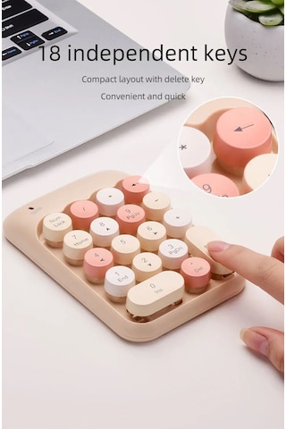 Renkli Daktilo Tarzı Vintage Kablosuz Wıreless Numeric Keypad 18 Tuşlu Sayısal Klavye Numpad