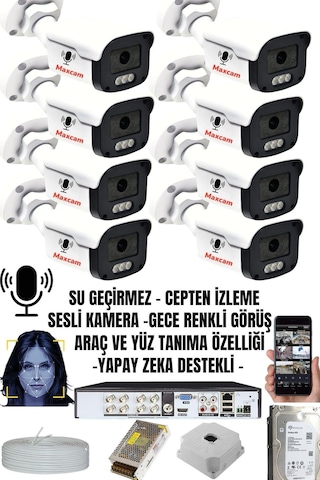 8'li Sesli 5mp Sony Lens Gece Renkli Yüz Tanımalı Kamera Seti