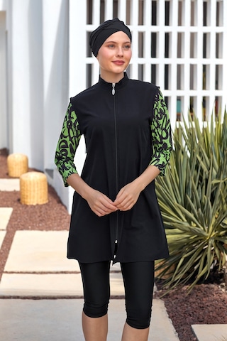 Uv Korumalı Spor Likra Truvakar Kol Yarı Kapalı Tesettür Mayo 1602 Siyah15 Siyah15