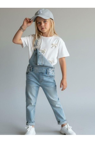 Zekids Kız Çocuk Pamuklu Fiyonk Detaylı T-shirt-16760 Ekru