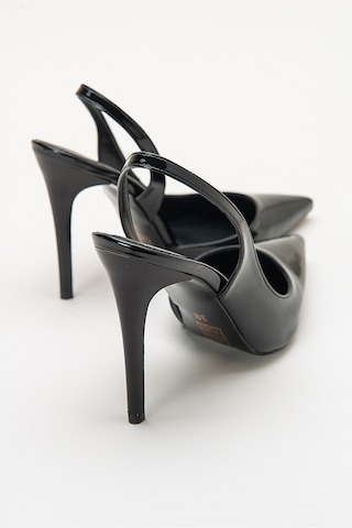 Luvishoes Twine Siyah Rugan Kadın Topuklu Ayakkabı Sıyah Rugan