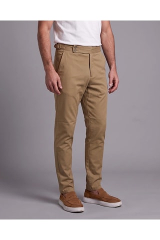 DefyModa Erkek Toka Detaylı Kumaş Pantolon Bej
