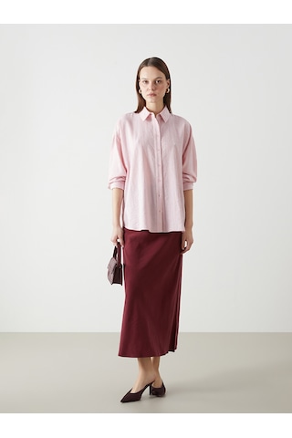 Lcw Vision Pembe Dokulu Oversize Kadın Gömlek