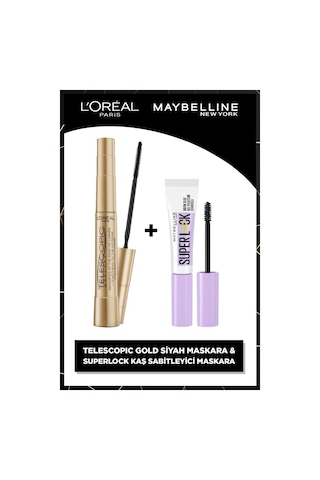 Telescopic Gold Maskara - Siyah & Super Lock Brow Glue Kaş Sabitleyici Maskara - Şeffaf pkttelesmasksuperlock-10572