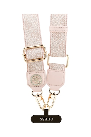 Guess Lisanslı Taşlı 4g Metal Logolu Çapraz Vücut Telefon Askı Kayışı 150cm Pembe Pembe