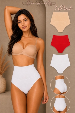 Fit Women Kadın Yüksek Bel Esnek 3 Lü Külot Bej-kahve-kırmızı