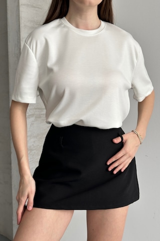 Balenbi Kadın Modal Bisiklet Yaka Basic Yarım Kollu T-shirt 1211 Beyaz