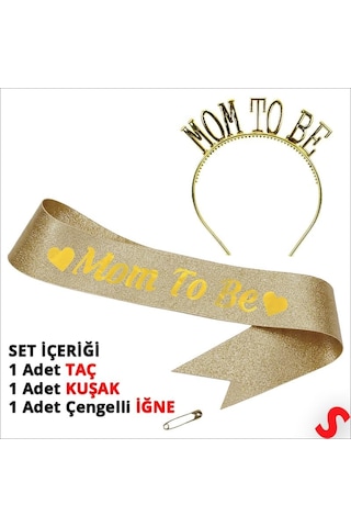 Mom To Be Taç Ve Kuşak Seti - Altın