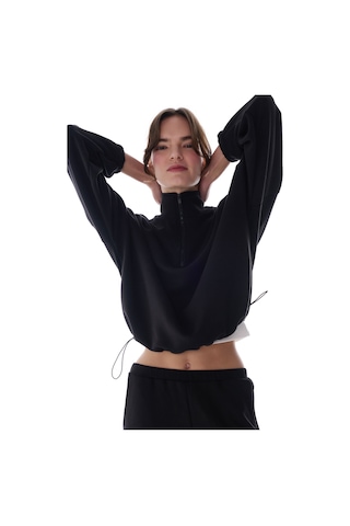 Penti Siyah Silky Touch Dik Yaka Fermuarlı Crop Sweatshirt