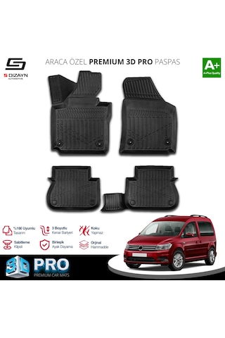S-dizayn Vw Caddy 3d Pro Havuzlu Paspas 2004-2010 A+ Kalite