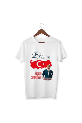 Alpşan Ticaret 29 Ekim Cumhuriyet Bayramı Atatürk İmzalı Türk Bayrağı Baskılı Unisex Çocuk Kadın Erkek Tişört Beyaz
