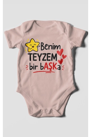 Morivokids Benim Teyzem Bir Başka Kısa Kollu Bebek Body %100 Pamuk Pastel Pembe