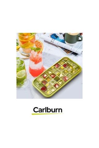 Yeni Nesil Düğmeli Basmalı Çift 32 Yuvalı Buz Küpü Kalıbı Saklama Kutulu Çok Renkli