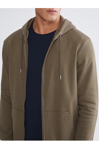 Lcwaıkıkı Classic Haki Kapüşonlu Uzun Kollu Erkek Fermuarlı Sweatshirt