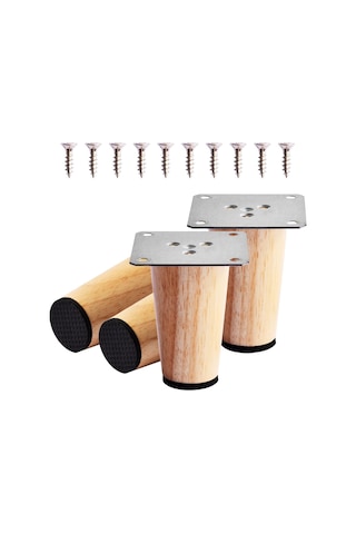 4 Adet 8 Cm Masif Ahşap Dolap Ayak Desteği Ahşap Mobilya Ayakları, Montaj Plakası, Vidalar Ve Sabit Plaka İle Masif Ahşap Yedek Ayaklar Diğer