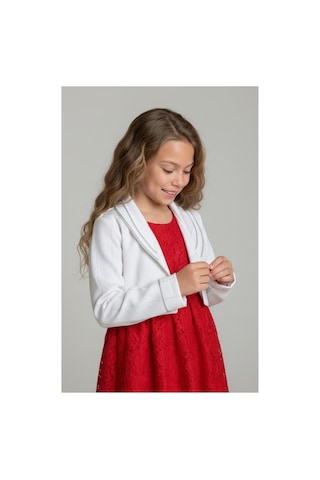 Fesshera Kids Kız Çocuk Dantel Elbise Bolero Ceket Takım 9-12 Yaş Kırmızı
