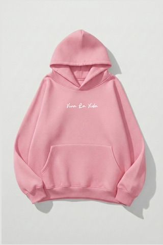 Uyguntarz Unisex Yumuşak Dokulu Frida Kahlo Viva La Vida Baskılı Tasarım Oversize 3 İplik Hoodie Sweatshirt Pembe