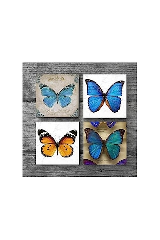 Kelebek Taş Bardak Altlığı Seti - 4 Parça - Dekoratif, Rustik Mutfak Aksesuarı, 10x10 Cm, Kaydırmaz Tabanlı, Ş Genel