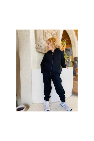 Heyadventure Erkek / Kız Çocuk Fermuarlı Sweatshirt Kangru Cepli Kapşonlu 3 I Plik Şardonlu Siyah Siyah