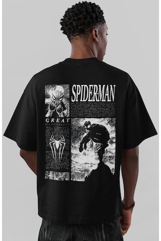 Spider-man Örümcek Adam Süper Kahraman Sırt Baskılı Unisex Oversi Siyah