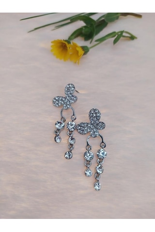 Vintage Otantik Sevimli Sallantılı Anadolu Kelebek Swarovski Taşlı Küpe Çok Renkli