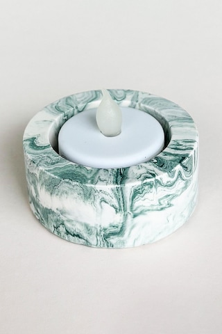 El Yapımı Mermer Desenli Yeşil Beton Tealight Mumluk Minimal Dekoratif Mumluk 3 Adet Yeşil