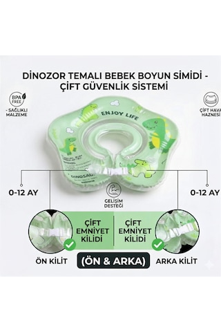 Bebek Simidi Çift Emniyet Kilitli Dinosaur Yüzme Simidi, Anti-panik Bebek Havuz & Deniz Simidi Yeşil 1
