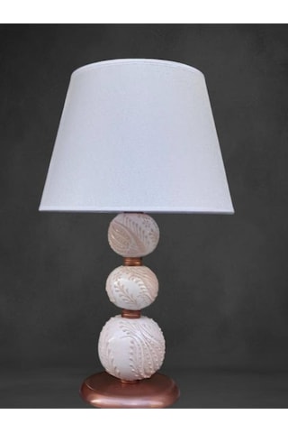 Üç Toplu Abajur Krem Çinili Krem Şapkalı Beyaz