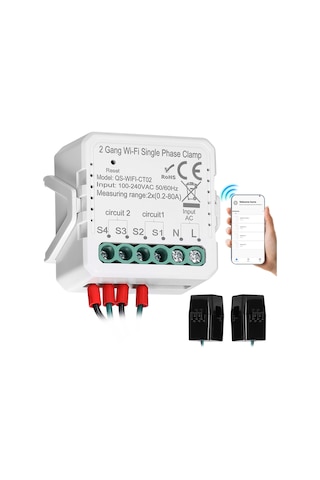 E24860-wıfı-2 Tuya Wifi 2 Gang 80a Tek Fazlı Kelepçe Güneş Pv Çift Tuya Wifi 2 Gang Single Phase Clamp