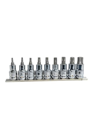 6195 1/2" Torx Bits Uçlu Lokma Anahtar Takımı 9 Parça Raylı