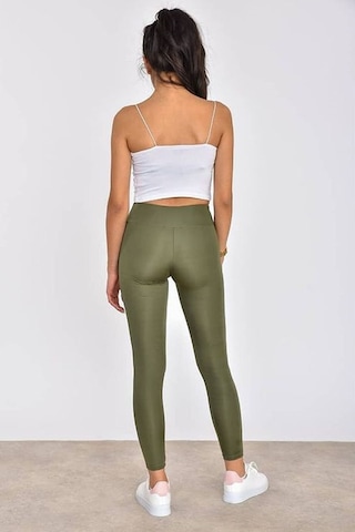 Moda Trend Kadın Slim Fit Korse Etkili Iç Göstermeyen Yüksek Bel Parlak Disko Taythaki Xl Haki