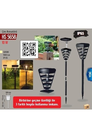 Helios 10w 3renk Beyaz+4000k+günışığı Solar Kazıklı Çim Led Armaturhs 5658