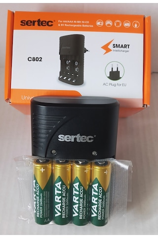 Varta Promo Paket 4 Adet Şarjlı 2600mah Aa Kalem Pil +sertec Stc-9v Aa-aaa Otomatik-hızlı Pil Şarj Cihazı