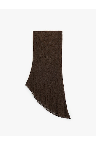 Koton Asimetrik Kesim Slim Fit Midi Dantelli Etek Kahverengi 6wal70038ık Kahve