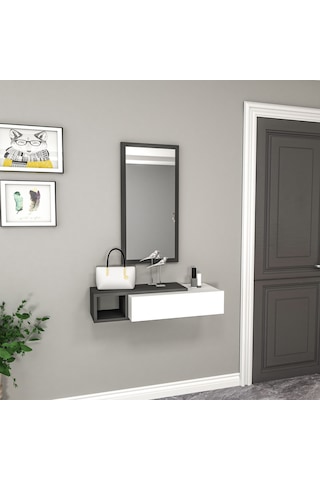 Arnetti Vien Aynalı Çekmeceli Dresuar Antrasit Beyaz Antrasit - Beyaz