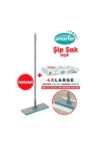 Smarter Yeni Şip Şak Mop + Yer Havlusu Otomatik El Değmeden Tüm Bezlerle Uyumlu Temizlik Seti Paspas