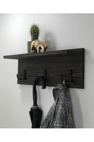 O&Awood Doğal Ahşap Vestiyer, Dekoratif 3 Askılı Portmanto, Raflı Vintage (505265535)