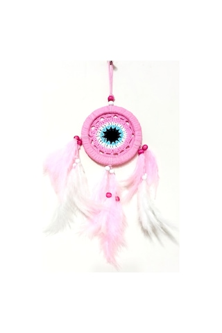 Pembe Dream Catcther Pembe Ve Beyaz Kuş Tüylü Düş Kapanı El Yapımı Duvar Süsü