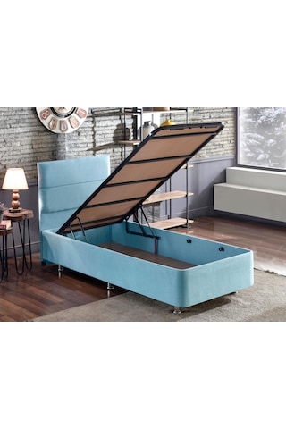Nironyatak Niron Cozy 100 x 200 CM Tek Kişilik Yatak Seti - Mavi Kumaş Baza, Başl