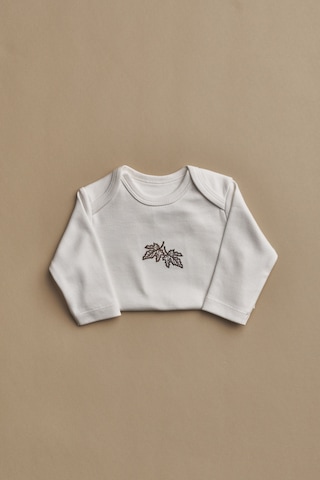 Yaprak Nakışlı Uzun Kollu Çıtçıtlı Bebek Body Krem