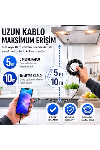 Uninet iPhone Uyumlu Ve Android Uyumlu 2 Kameralı 10 Metre Kablolu Endoskop Yılan Kamera