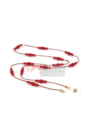 Modern Kristal Boncuk Gözlük Askısı-Abiye Lüx Model Kırmızı