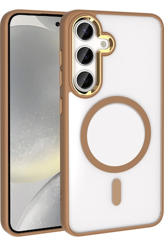 Galaxy S25 Plus Kılıf M-safe Şarj Özellikli Zore Krom M-safe Silikon Kapak Bej