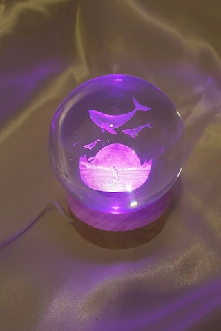 Yunus 3d Led Işık Cam Küre Tek Renk Gece Lambası Mega Boy Çok Renkli