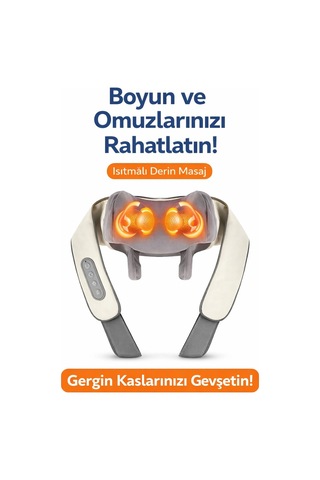 Isıtmalı Boyun Ve Omuz Masaj Aleti Derin Yoğurma Masajlı Masaj Cihazı Model Teeknelerr Çok Renkli