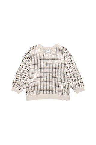 Antebies Organik Gots Sertifikalı Bej Grid Desenli Uzun Kollu Manşetli Erkek Çocuk Sweatshirt