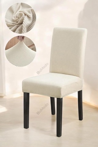 Bumedo Bambu Nano Kumaş Likralı Yıkanabilir 6'li Sandalye Kılıfı Lastikli Sandalye Örtüsü 6adet Krem Genel