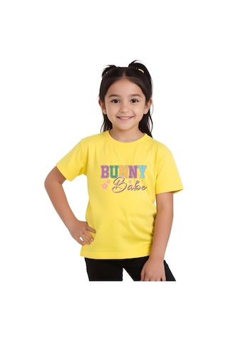 Panios Kids Bunny Baskılı Kız Çocuk Kısa Kollu T-shirt Sarı
