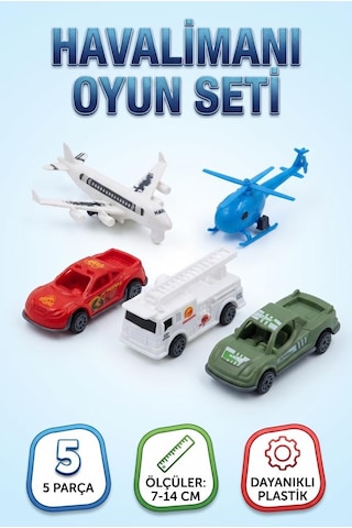 5 Li Havalimanı Ve Acil Durum Seti 7-14 Cm Çek Bırak Eğitici Ve Eğlenceli Çocuk Oyuncak Seti
