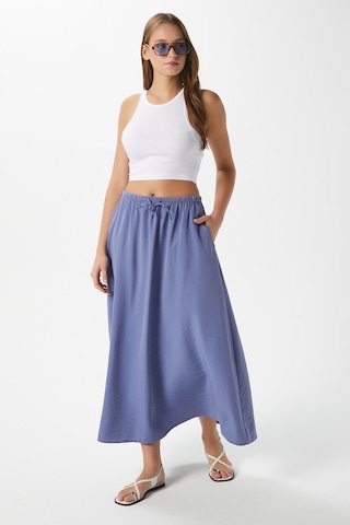 Kadın Trend Modal Serin Kumaş İndigo Bel Lastikli Cepli Rahat Kalıp Uzun Etek